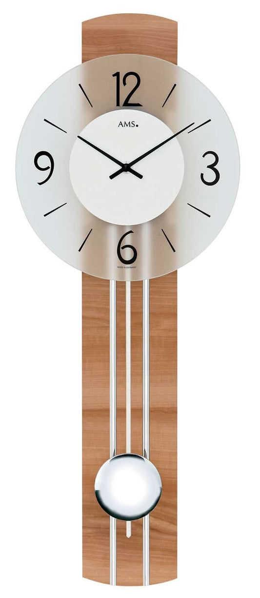 AMS Wall Clock 60x23x7 cm Wood • Precise Quartz Pendulum Movement • Timeless Design