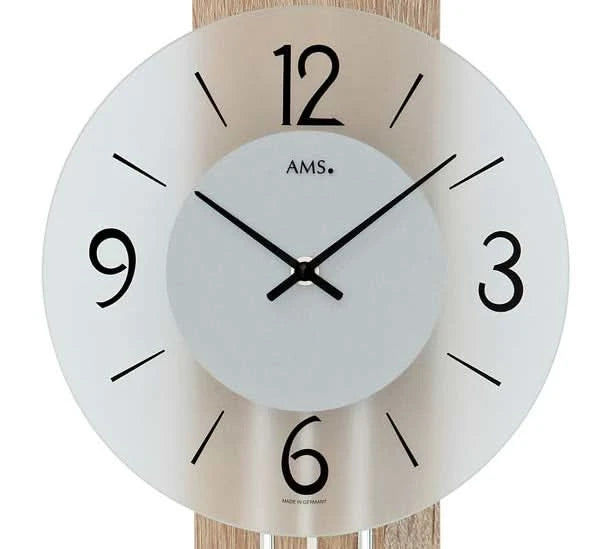 AMS Wanduhr 60x23x7 cm Holz • Modernes Design • Quarz Pendelwerk