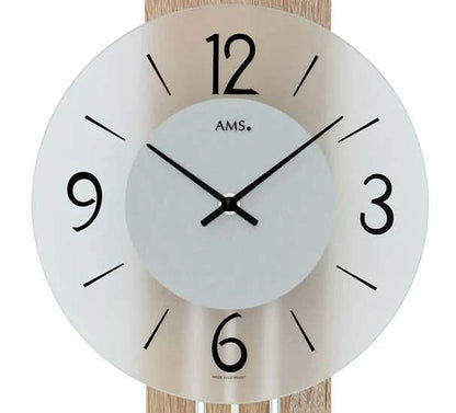 AMS Wanduhr 60x23x7 cm Holz • Modernes Design • Quarz Pendelwerk