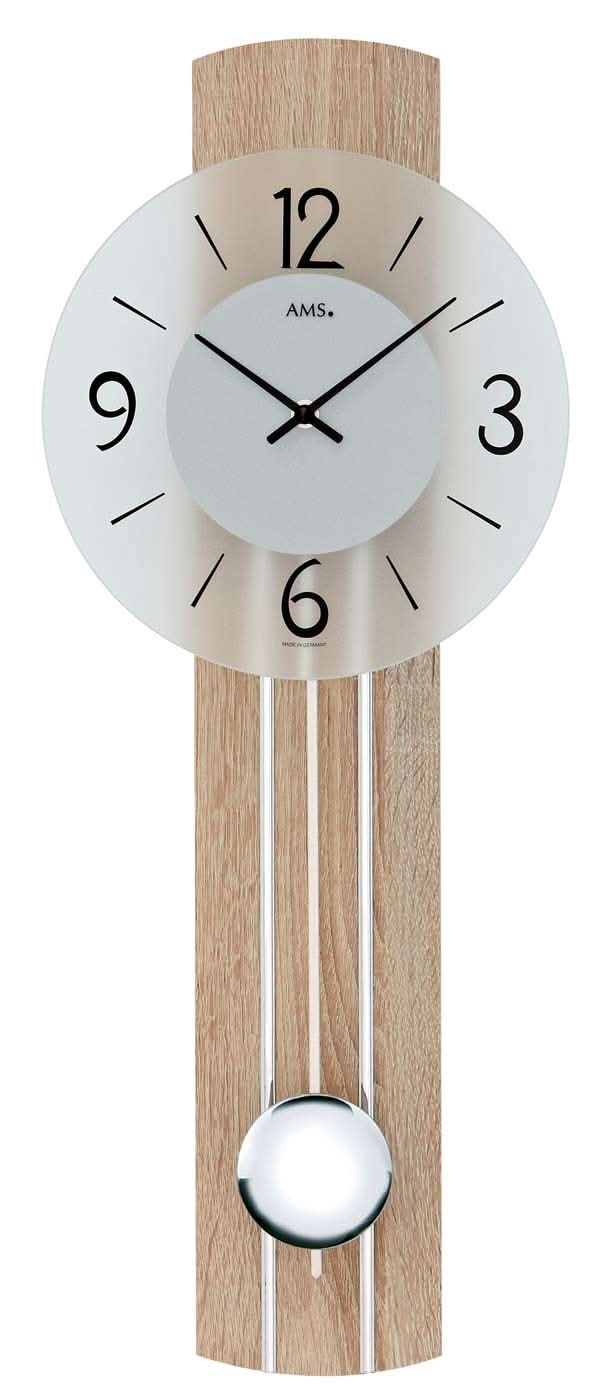 AMS Wanduhr 60x23x7 cm Holz • Modernes Design • Quarz Pendelwerk