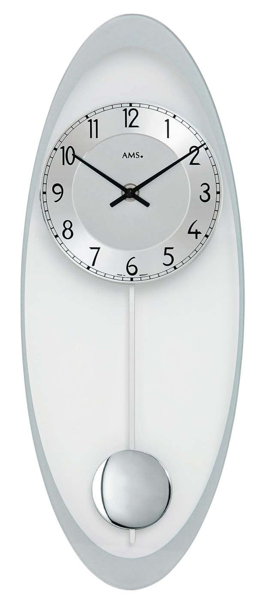 AMS Wall Clock 50x19x3 cm Glass • Precise Quartz Pendulum Movement • Modern Glass-Metal Design