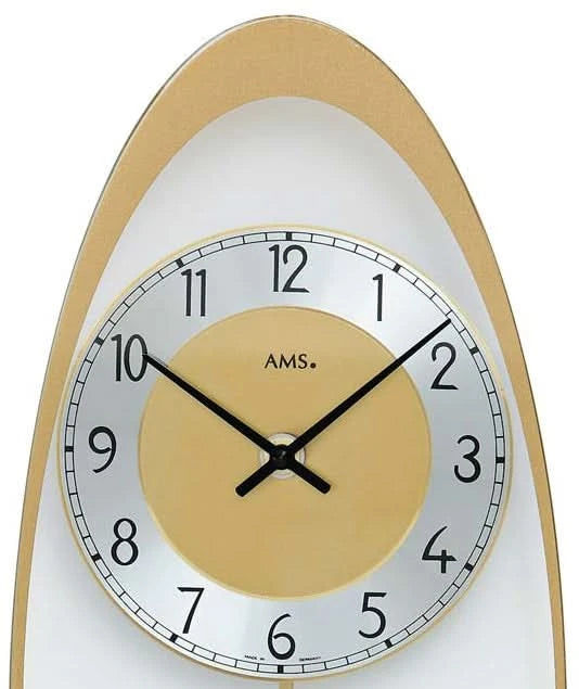 AMS Wanduhr 50x19x3 cm Metall • Moderne Pendeluhr • Edles Golddesign