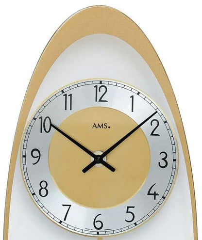 AMS Wanduhr 50x19x3 cm Metall • Moderne Pendeluhr • Edles Golddesign