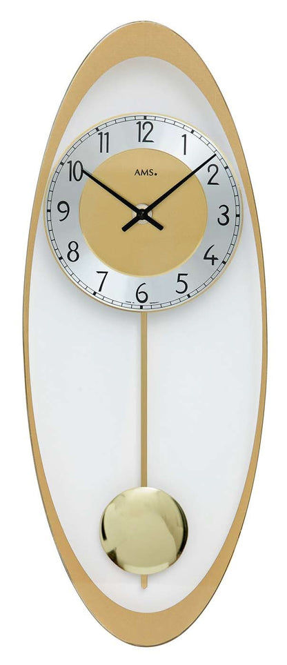 AMS Wanduhr 50x19x3 cm Metall • Moderne Pendeluhr • Edles Golddesign