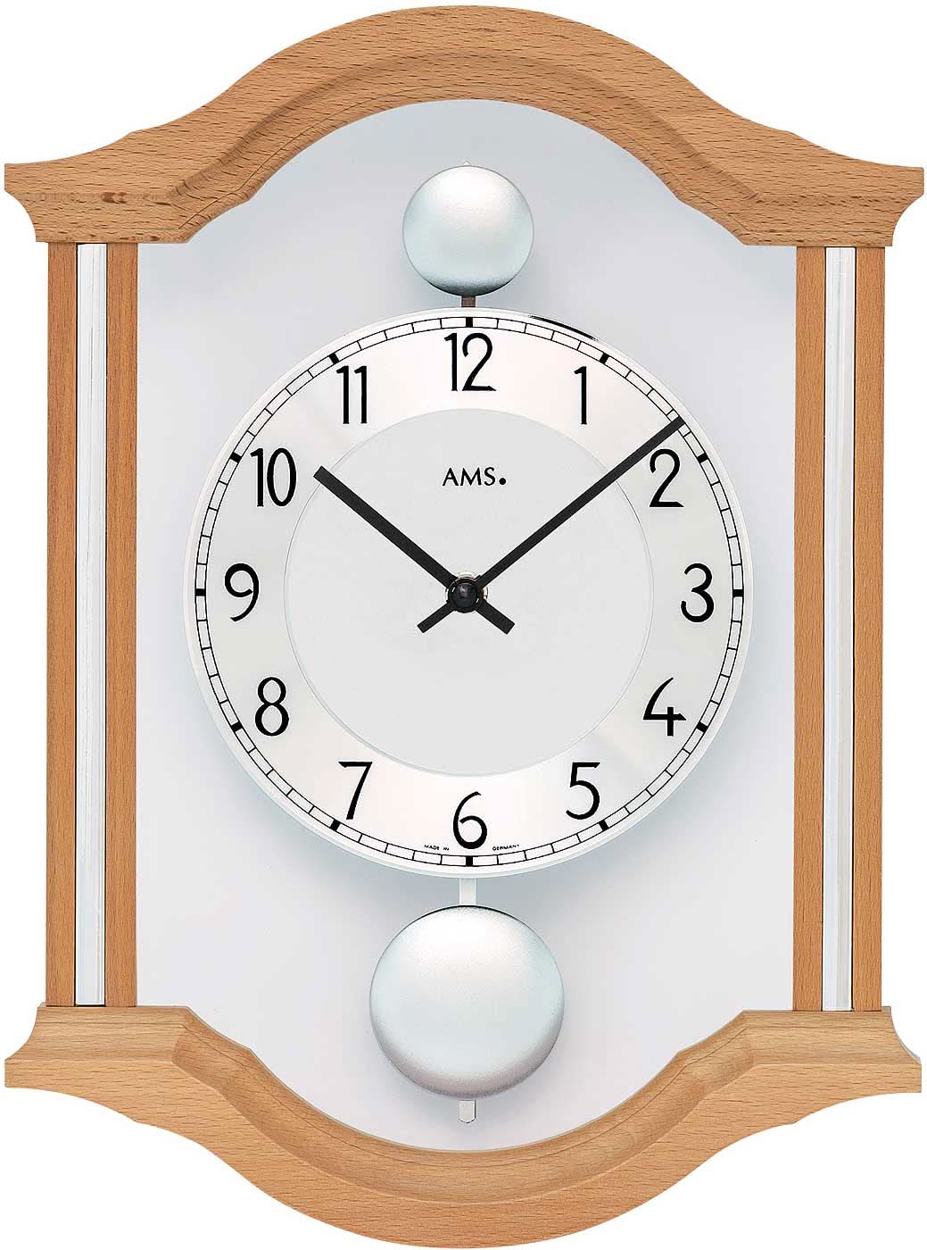 AMS Wanduhr 34x26x6 cm Holz • Doppeltes Pendel • Elegantes Design