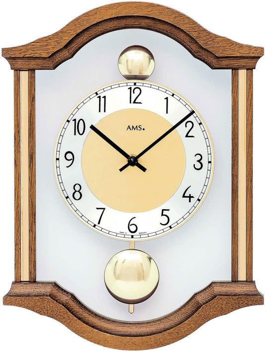 AMS Wanduhr 34x26x6 cm Eiche • Modernes Design • Doppelpendel • Made in Germany