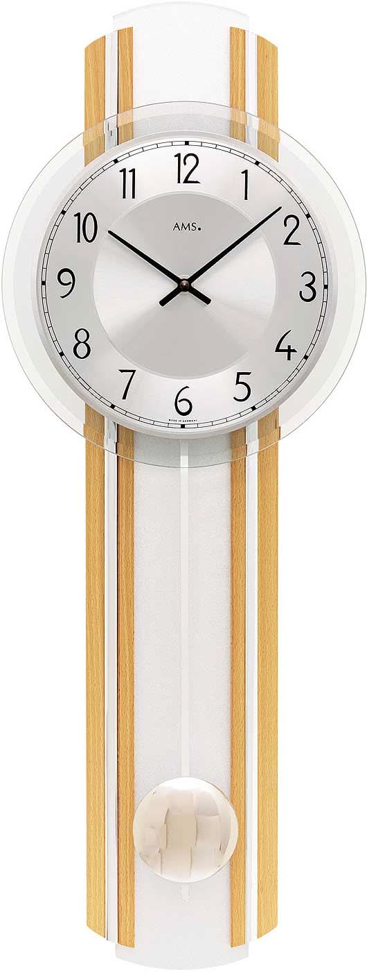 AMS Wanduhr 64x23x7 cm Holz • Präzises Quarzwerk • Stilvolles Pendel