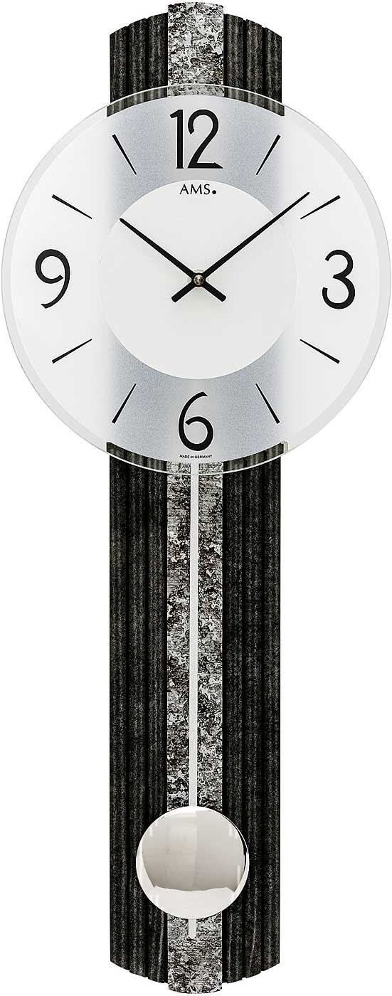 AMS Wanduhr 62x23x6 cm Holz • Quarzwerk • Mit Pendel