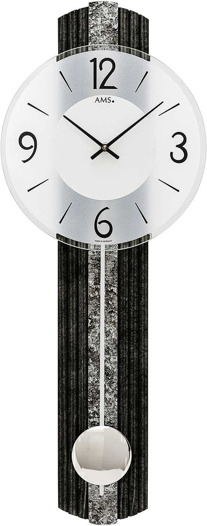 AMS Wanduhr 62x23x6 cm Holz • Quarzwerk • Mit Pendel