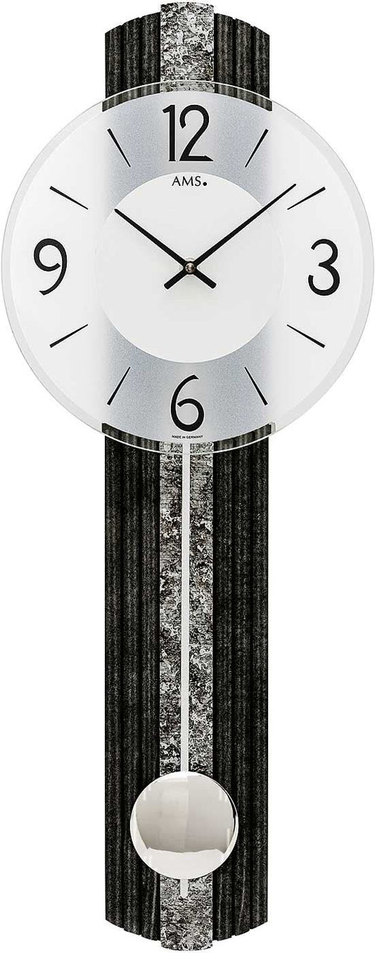 AMS Wanduhr 62x23x6 cm Holz • Quarzwerk • Mit Pendel