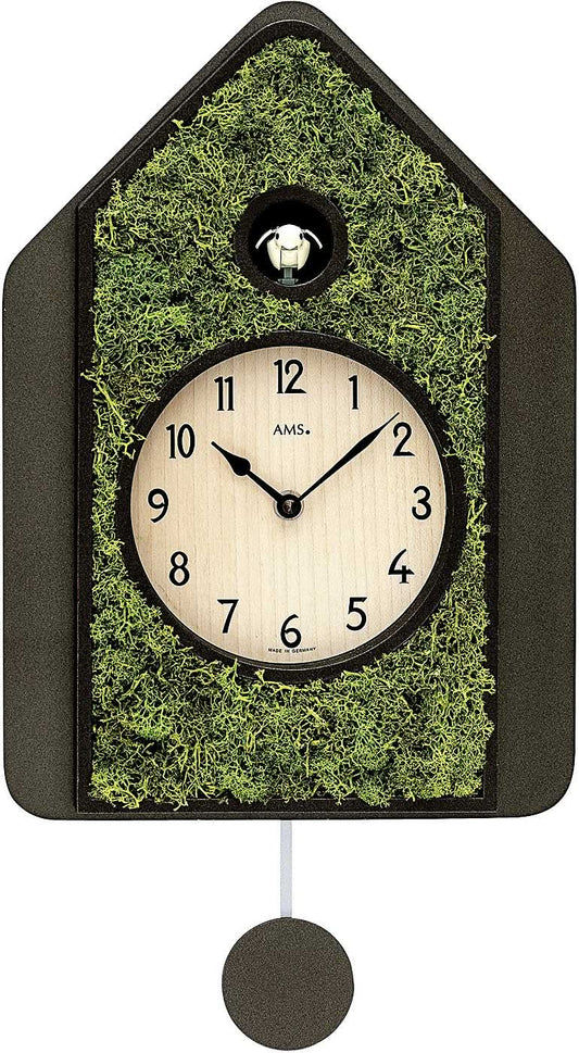 AMS Wall Clock 34x24x5 cm Wood • Modern Design • Cuckoo Call with Bird Song