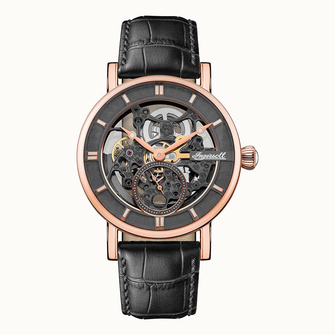 Ingersoll 1892 The Herald I00403B Herren Armbanduhr Schwarz • Skelettwerk • Roségold-Edelstahlgehäuse