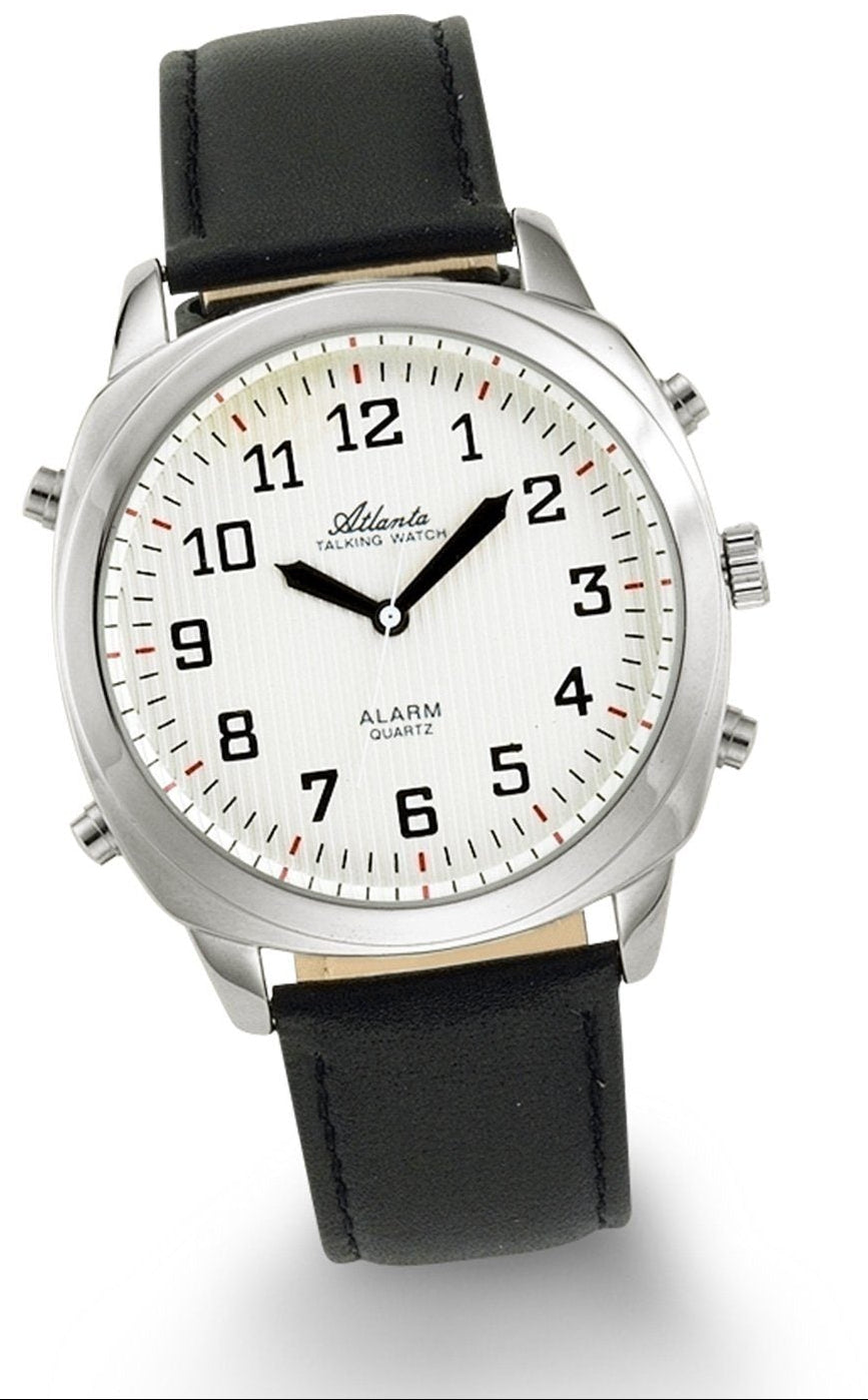 Atlanta armbandsur med analog urtavla, vit urtavla och svart läderarmband
