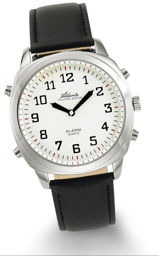 Atlanta armbandsur med analog urtavla, vit urtavla och svart läderarmband