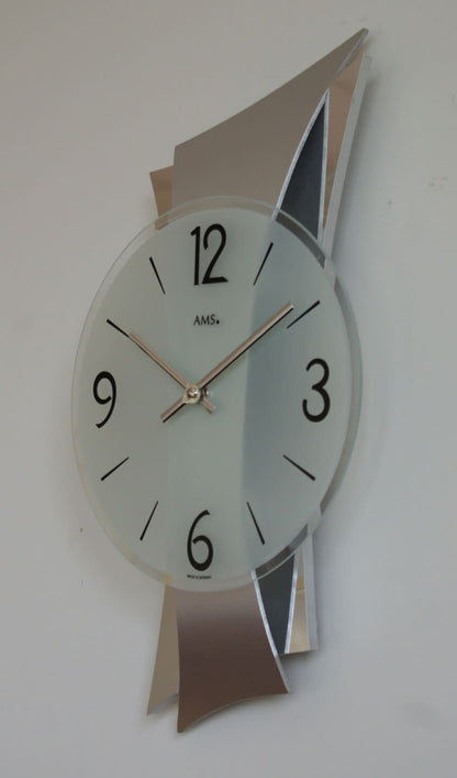 AMS Wanduhr 43x23x6 cm Metall • Geräuschloses Quarzwerk • Modernes Design