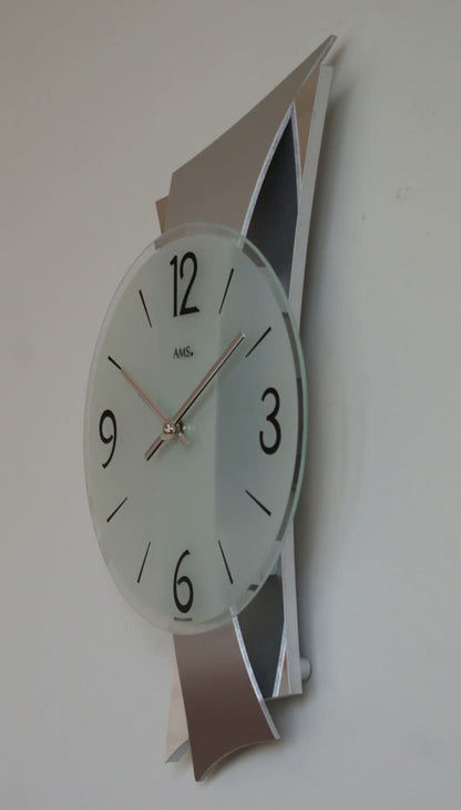 AMS Wanduhr 43x23x6 cm Metall • Geräuschloses Quarzwerk • Modernes Design