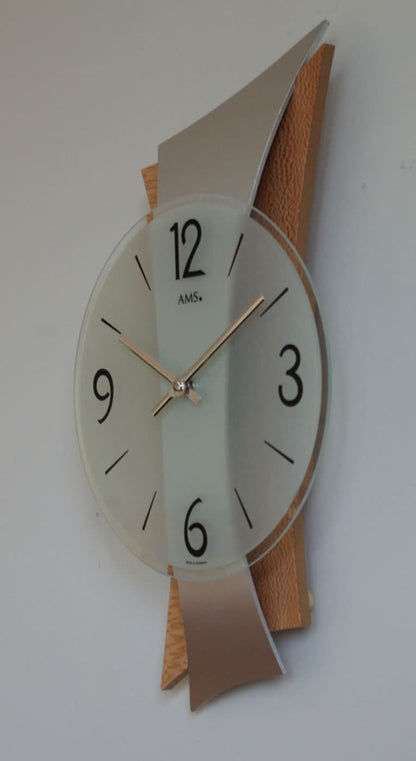 AMS Wanduhr 43x23x6 cm Holz • Geräuschloses Quarzwerk • Modernes Design