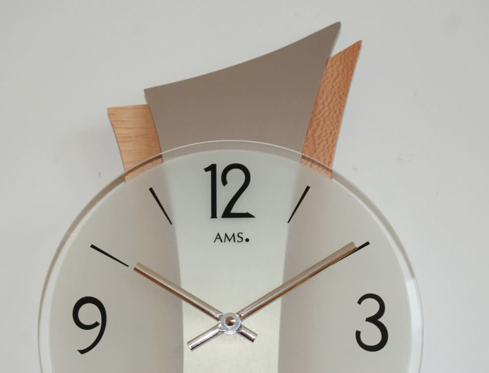 AMS Wanduhr 43x23x6 cm Holz • Geräuschloses Quarzwerk • Modernes Design