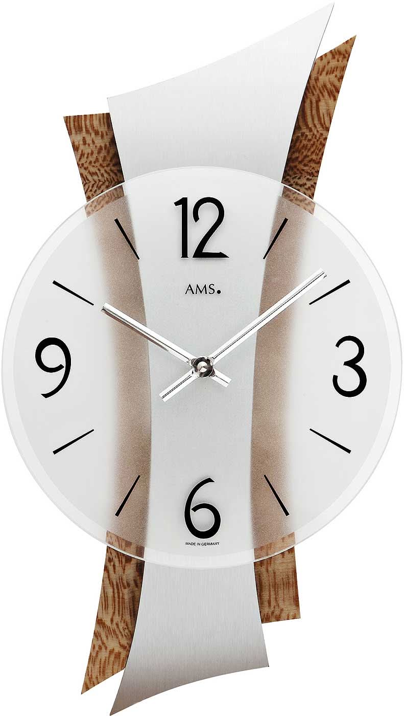 AMS Wanduhr 43x23x6 cm Holz • Geräuschloses Quarzwerk • Modernes Design