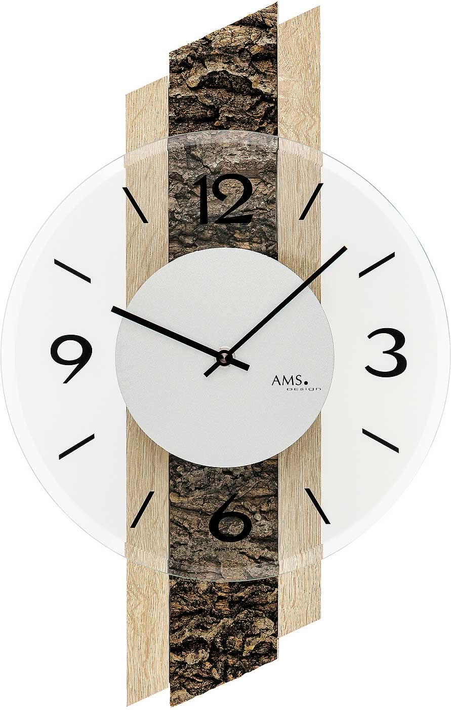 AMS Wanduhr 44x27x6 cm Holz • Lautloses Quarzwerk • Modernes Design