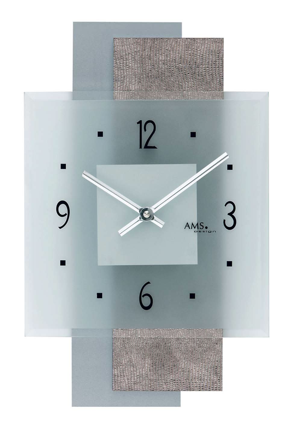 AMS Wanduhr 36x22x5 cm Holz • Geräuschloses Quarzwerk • Modernes Design