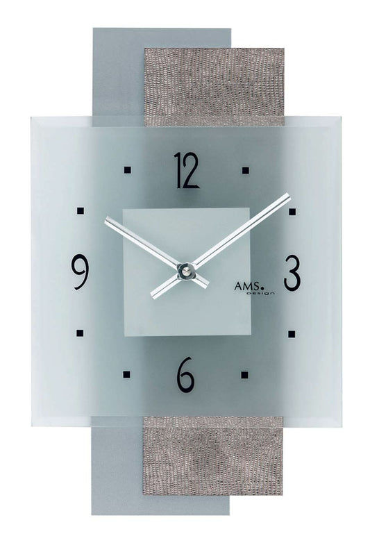 AMS Wanduhr 36x22x5 cm Holz • Geräuschloses Quarzwerk • Modernes Design