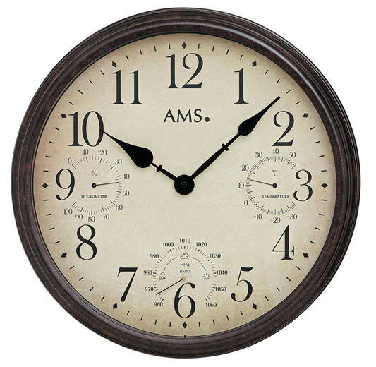 AMS Wanduhr 42 cm Ø Metall • Mit Wetterfunktionen • Geräuschloses Quarzwerk