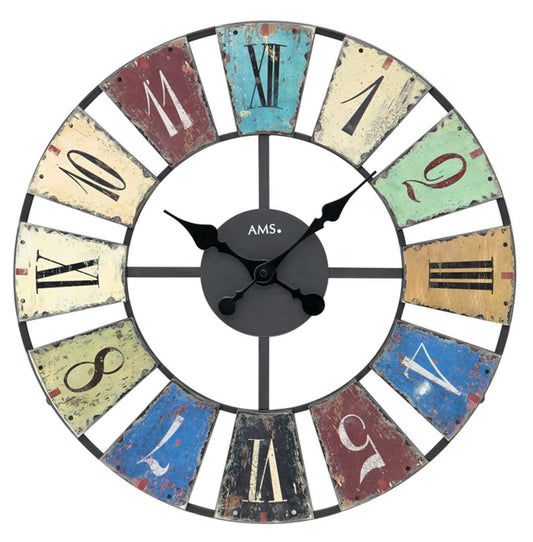 AMS Wanduhr 50x50x3 cm Metall • Geräuschloses Quarzwerk • Farbiges Zifferblatt