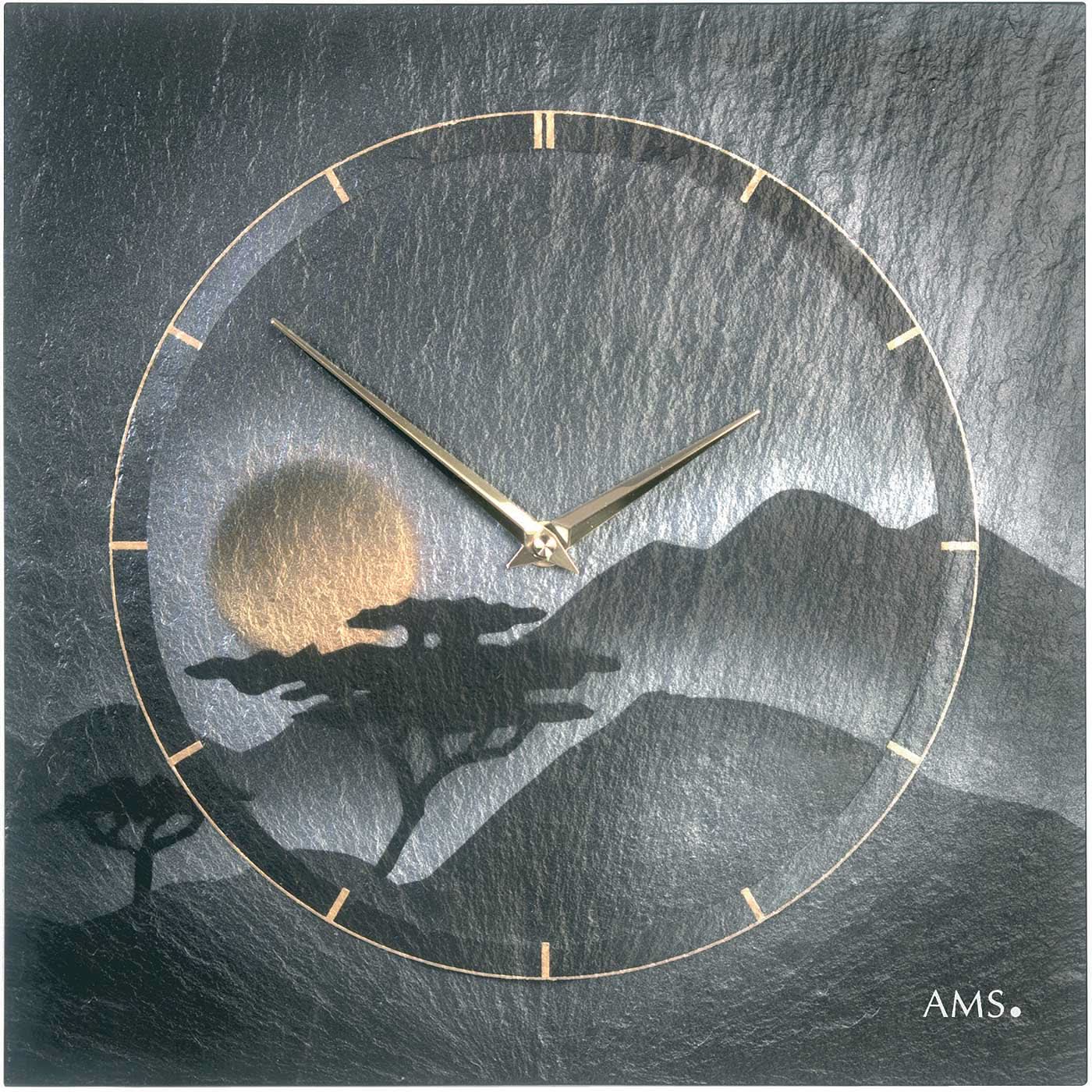 AMS Wanduhr 30x30x4 cm Schiefer • Geräuschloses Quarzwerk • Modernes Design