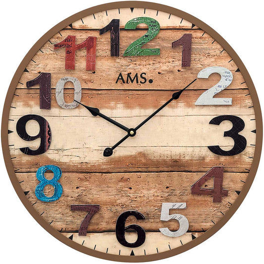 AMS Wanduhr 50x50x5 cm Holz • Geräuschloses Quarzwerk • Massivholz in Antik-Optik