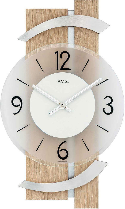 AMS Wanduhr 40x23x6 cm Holz • Geräuschloses Quarzwerk • Modernes Design