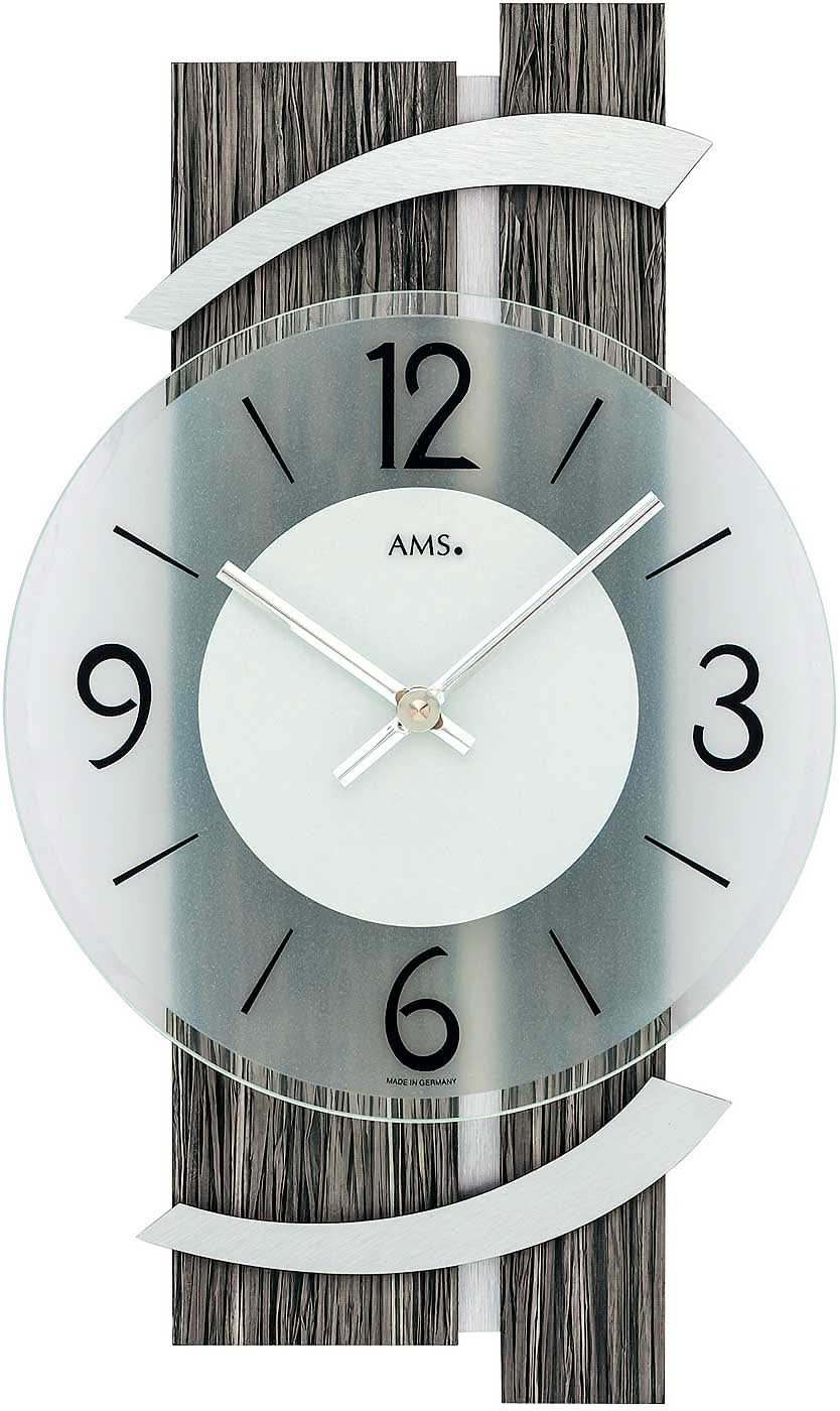 AMS Wanduhr 40x23x6 cm Holz • Geräuschloses Quarzwerk • Modernes Design