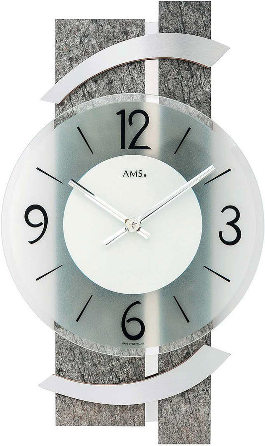 AMS Wall Clock 40x23x6 cm Wood • Silent Quartz Movement • Elegant Material Mix