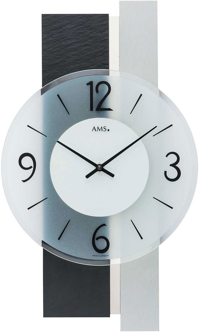 AMS Wanduhr 40x23x6 cm Holz • Geräuschloses Quarzwerk • Modernes Design