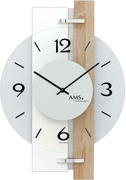 AMS Wanduhr 40x28x6 cm Holz • Quarzuhrwerk • Modernes Design