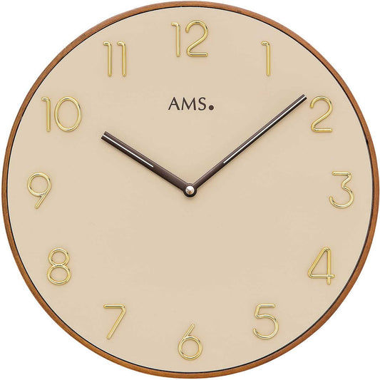 AMS Wanduhr 33 cm Ø Holz • Modernes Design • Präzises Quarzwerk