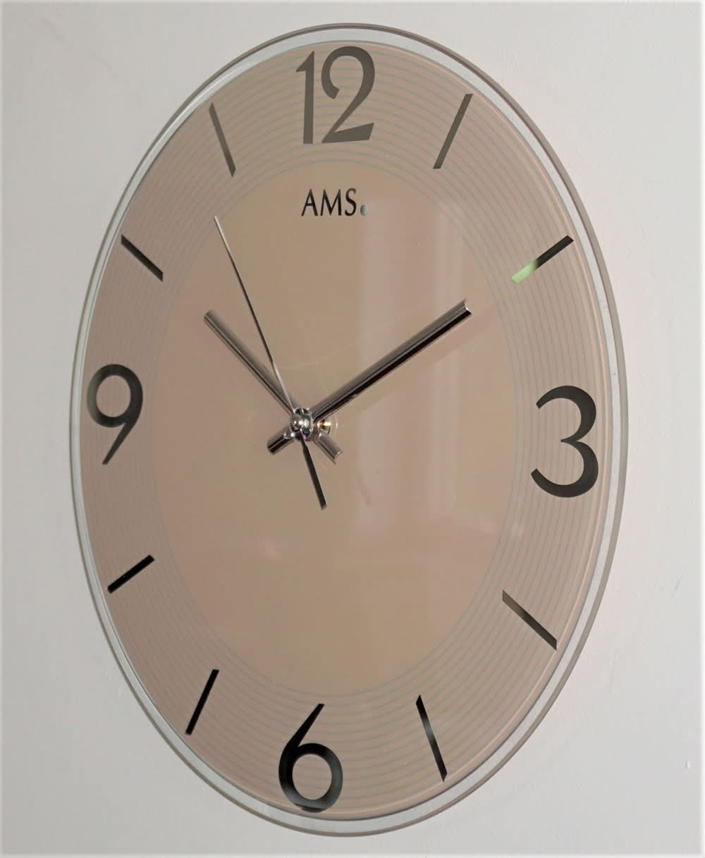 AMS Wanduhr 30x30x3 cm Glas • Quarz Uhrwerk • Modernes Design
