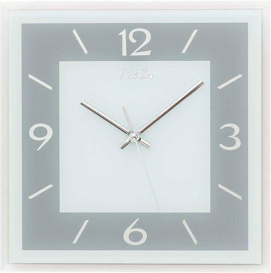 AMS Wanduhr 30x30x3 cm Glas • Facettiertes Spiegelglas • Geräuschloses Quarzwerk