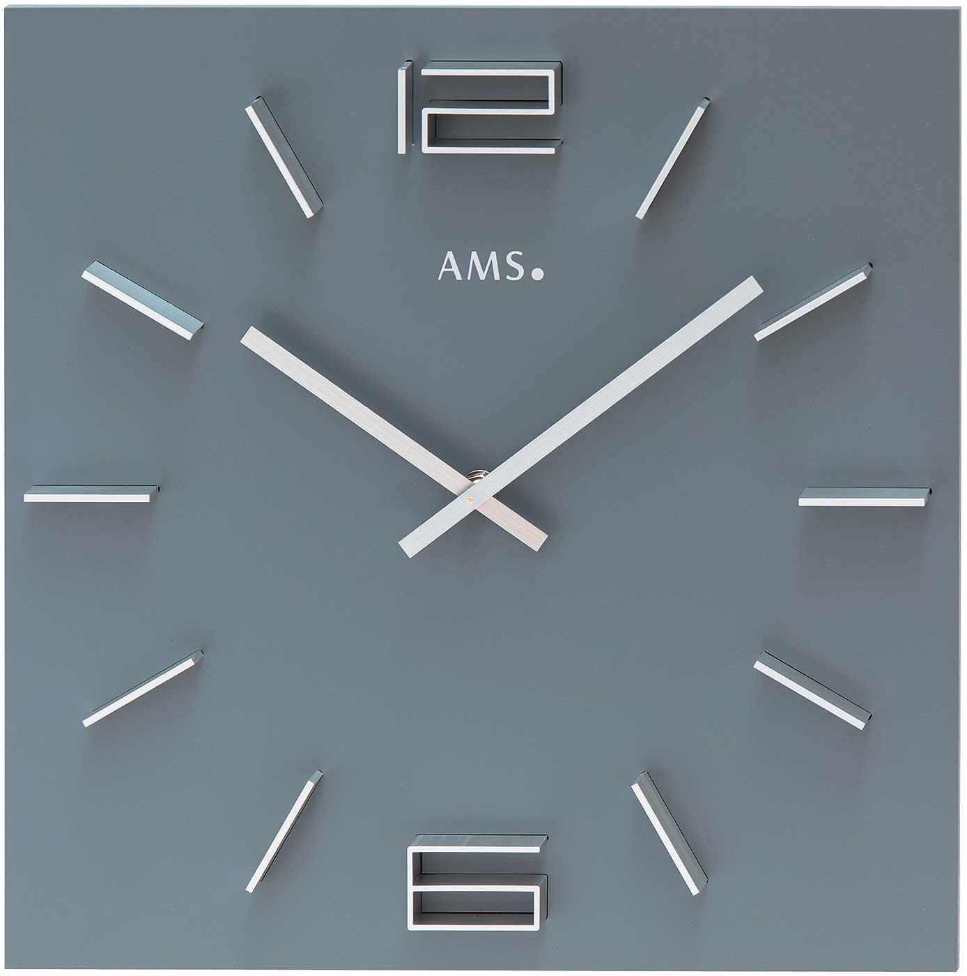 AMS Wanduhr 34x34x4 cm Holz • Modernes Design • Präzises Quarzwerk