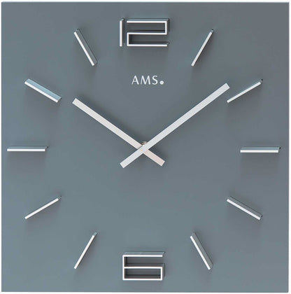AMS Wanduhr 34x34x4 cm Holz • Modernes Design • Präzises Quarzwerk