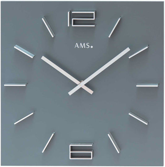 AMS Wanduhr 34x34x4 cm Holz • Modernes Design • Präzises Quarzwerk