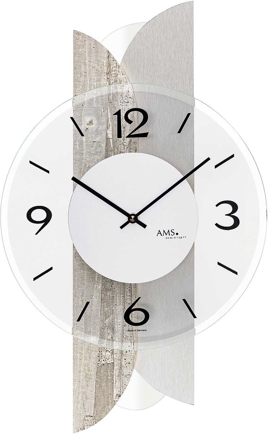 AMS Wanduhr 45x27x6 cm Holz • Modernes Design • Präzises Quarzwerk