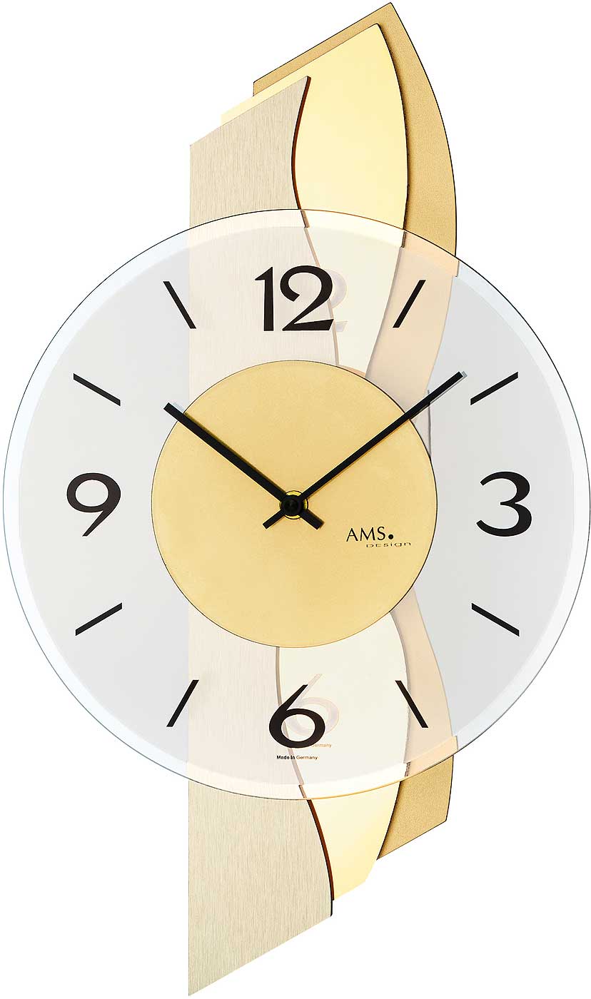 AMS Wanduhr 47x27x6 cm Messing • Lautloses Quarzwerk • Edles Design