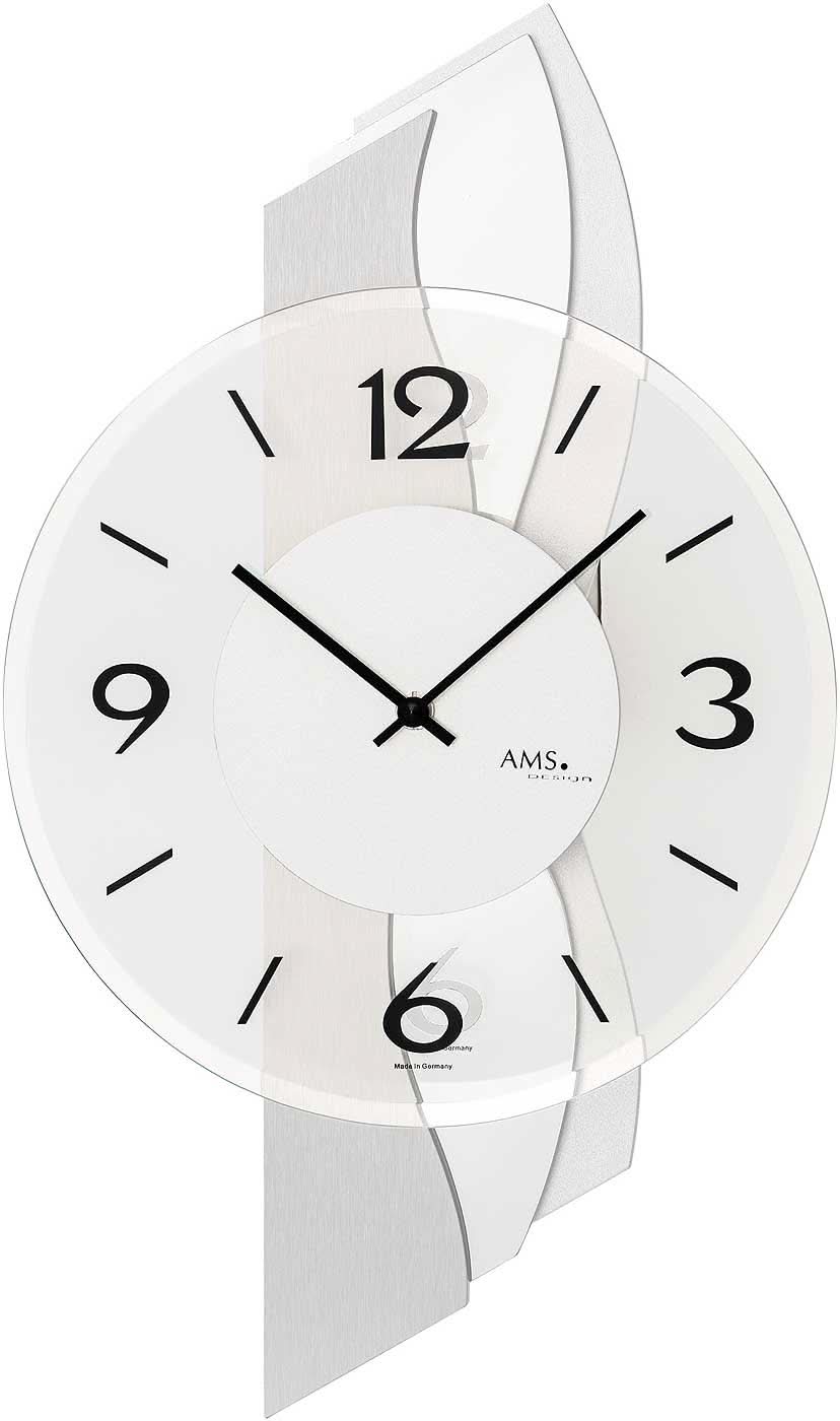 AMS Wanduhr 47x27x6 cm Aluminium/Glas • Modernes Design • Facettenreiches Mineralglas