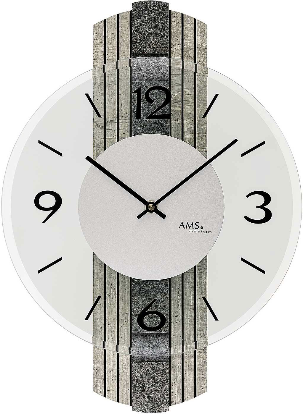 AMS Wanduhr 38x27x5 cm Holz • Präzises Quarzwerk • Modernes Design