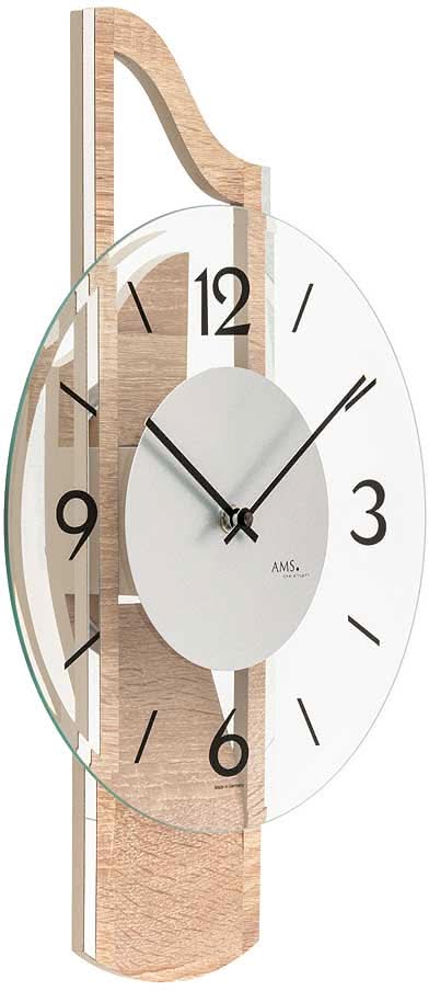 AMS Wanduhr 42x27x9 cm Holz • Modernes Design • Quarzuhrwerk