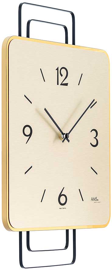 AMS Wanduhr 42x30x5 cm Messing, Holz • Modernes Design • Präzises Quarzwerk