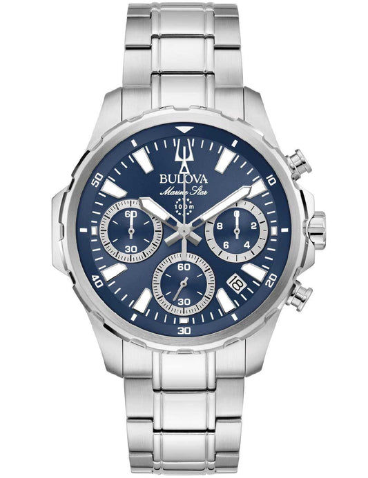 Zegarek męski Bulova Marine Star z chronografem, niebieską tarczą i bransoletą ze stali szlachetnej