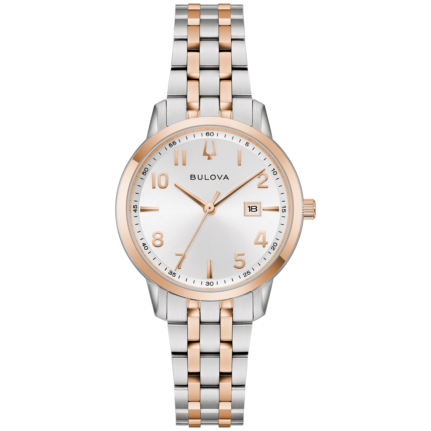 Bulova Classic 98M140 Damenuhr Silber • Bicolor Roségold • Gebogenes Kristallglas