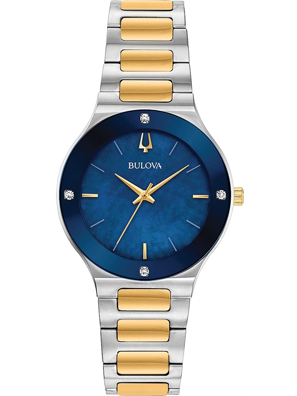 Bulova Futuro Millennia 98R273 Damenuhr Blau • Vier Diamant-Akzente • Zweifarbiges Quarzwerk-Modell